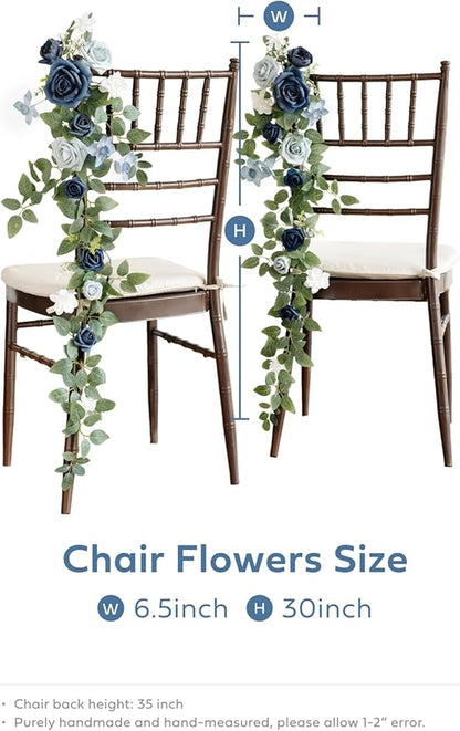 Ling's Moment 10pcs Wedding Chair Decorations Aisle Floral Swag Artificial Pew Flowers Hanging Garland Dusty Blue & Navy for Ceremony Reception Church Rose Floral Faux Arrangement Party Outdoor Decor