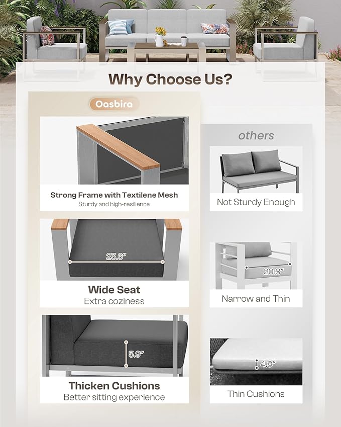 Aluminum Outdoor Patio Furniture, 1 Piece Loveseat, All-Weather Outside Chair for Deck, Porch (Teak-Charcoal)