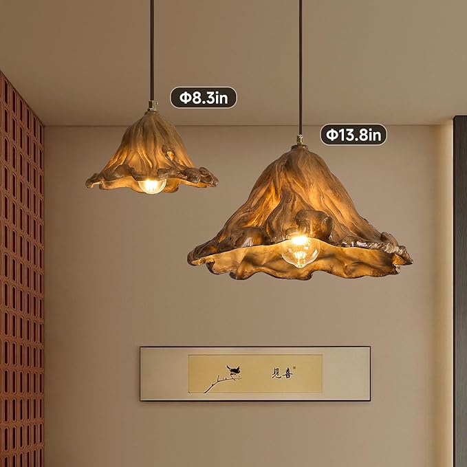 Pendant Lights Kitchen Island, 14.2in Brown Retro Ruffled Pendant Light Hanging Lamp Kitchen Island Farmhouse Vintage Light for Dining Room Bedroom Hallway Restaurant Foyer