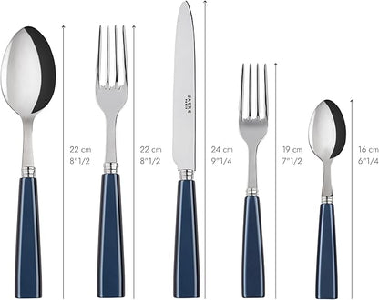 5-Piece Flatware Set - Icône Collection - Knife, Fork, Soup Spoon, Teaspoon & Dessert Fork - Stainless Steel & Acrylic - Dishwasher Safe - Midnight Blue