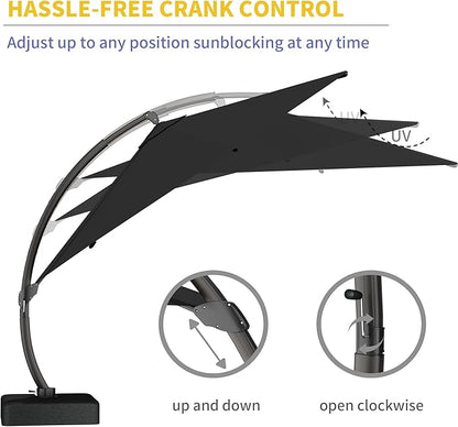 Kingdura 11ft Offset Cantilever Patio Umbrella with Base Included, Large Round Aluminum Outdoor Umbrella, 360° Rotation & Infinite Tilt, Heavy Duty Frame for Deck Pool Backyard, Black