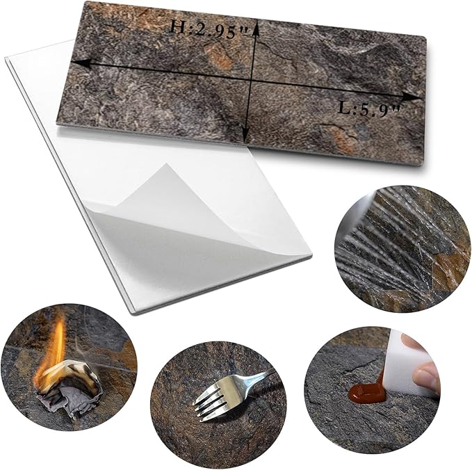 AULIGET 200 Pieces Rust Slate Peel and Stick Backsplash Wall Tiles, 3" x 6" PVC Faux Stone Stick on Tiles for Backsplash Kitchen, Bathroom, Laundry Room, Camper, Fireplace