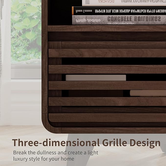 Fluted Night Stand NightstandGrille Bed Side Table End Table Large Modern Wide Bedside Stand Tall Night Stands for Bedroom Living Room Home Office, Dark Walnut