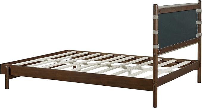 Premium Rubber Wood Platform Bed Frames, Queen Size Headboard Included, Mid Century Modern Bed, Walnut+Light Grey