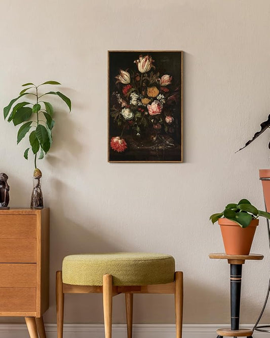 ARPEOTCY Large Framed Canvas Wall Art, Dark Roses Pictures Decor, 20x30Inch, Bathroom Bedroom Kitchen Vintage Floral Decor, Moody Farmhouse French Country Art