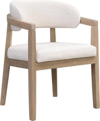 Christopher Knight Home Set of 2 Lanford Fabric Upholstered Dining Chairs, Curved Backrest Kitchen Side Chair, Soft Padded Seat&Back Cushion, Solid Wood Armchair, Ergonomic Extra Seat,Beige+Light Ash