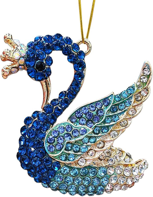 Blue Swan Christmas Ornaments 2025, Handmade Metallic Ornament with Rhinestone, Elegant Cute Ornament for Christmas Tree, Beautiful Ornaments for Kids, Girls,Women