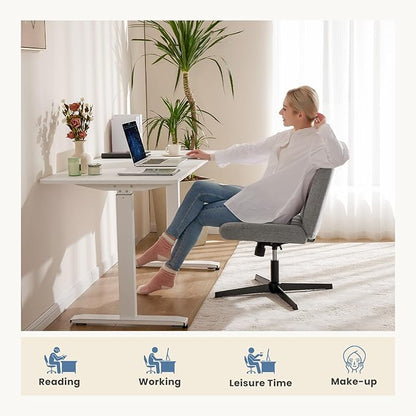 DUMOS Desk Chair No Wheels, Criss Cross Chair Wide Cross Legged Desk Vanity Comfy Chair, Armless Adjustable Swivel Chairs for Home Computer Task Gray