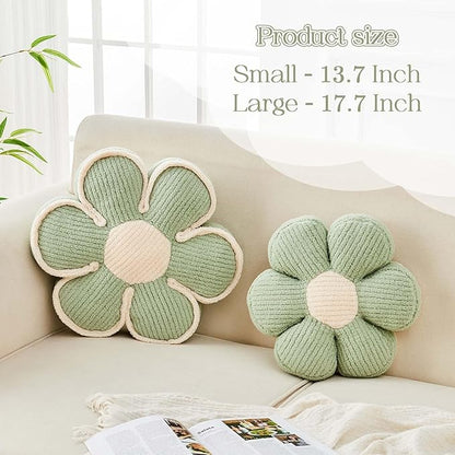 Flower Pillow, Soft Flower Decorative Throw Pillow, Cute Daisy Flower Shaped Seating Floor Cushion Room Décor Plush Pillows for Sofa Couch Bed (13.7 Inch, Sage Green)