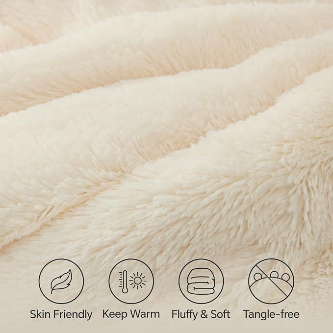 BEDELITE White Fluffy Comforter Set Twin Size, Fuzzy Faux Fur Comforter Bedding Set, 2Pieces Soft Warm Shaggy Bed Set (1 Comforter & 1 Pillowcase) as Gifts for Women