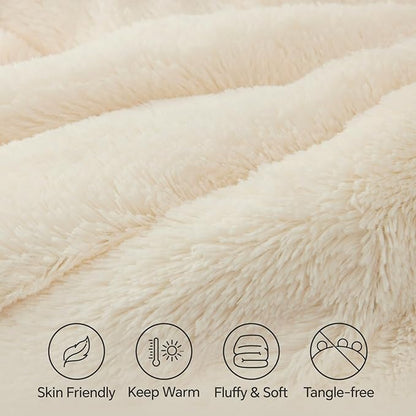 BEDELITE White Fluffy Comforter Set King Size, Fuzzy Faux Fur Comforter Bedding Set, 3Pieces Soft Warm Shaggy Bed Set (1 Comforter & 2 Pillowcases) as Gifts for Women