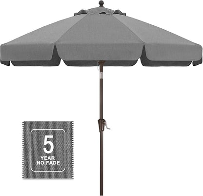 MASTERCANOPY 9ft Olefin Valance Patio Umbrella with Tilt Crank, 5-Year-Non-Fading Canopy & 8 Fiberglass Ribs for Deck, Patio, and Garden, Medium Grey