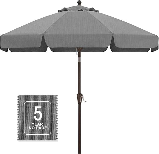 MASTERCANOPY 9ft Olefin Valance Patio Umbrella with Tilt Crank, 5-Year-Non-Fading Canopy & 8 Fiberglass Ribs for Deck, Patio, and Garden, Medium Grey