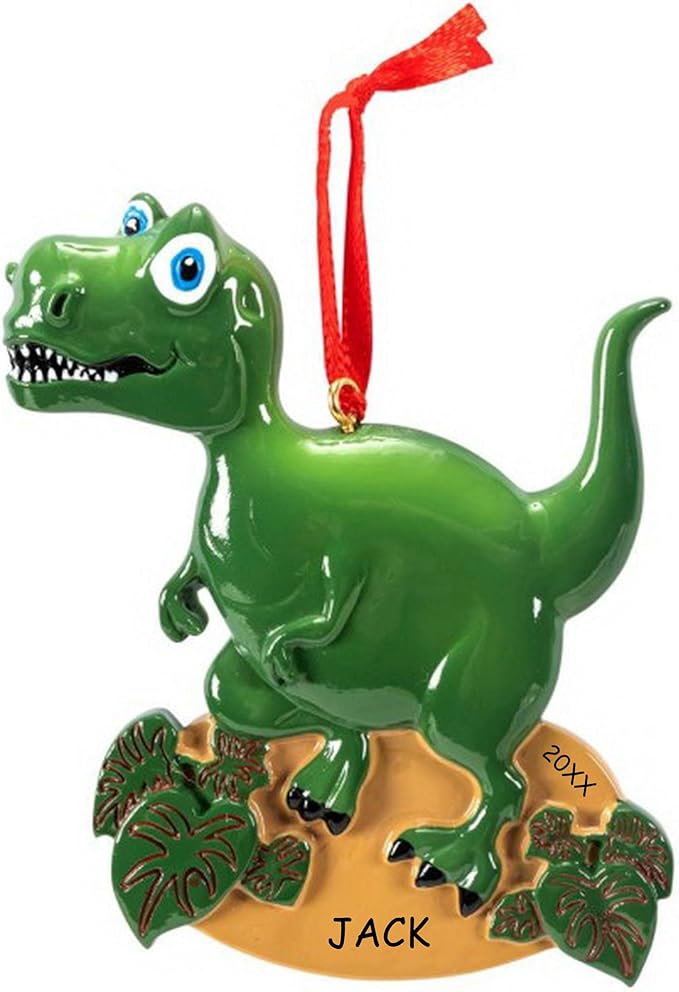 Personalized Dinosaur Christmas Ornament (T-Rex Green)