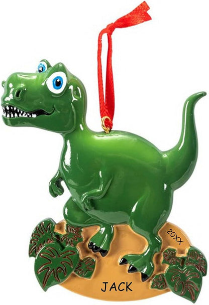 Personalized Dinosaur Christmas Ornament (T-Rex Green)