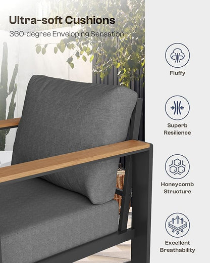 Aluminum Outdoor Patio Furniture Set with Table, 7 Piece Patio Conversation Sets with Thick Cushion, Ottomans, Outdoor Seating Sectional Furniture Set for Porch, Balcony, Deck, Yard, Graphite