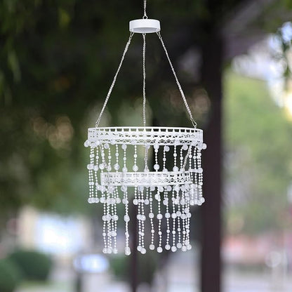 Solar Hanging Crystal Chandelier Outdoor Garden Decorative Lights Powerful Lithium Battery 54 Warm White LEDs Waterproof Hanging Lantern for Garden, Yard, Patio, Gazebo, Party, Wedding 2 Tier