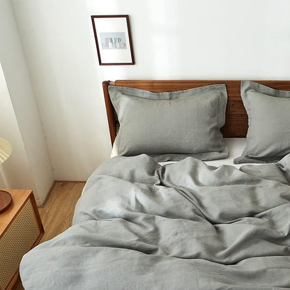 Simple&Opulence 100% Linen Duvet Cover Set 2pcs Natural French Basic Style Washed Flax Solid Color Breathable Soft Farmhouse Bedding with Button Closure (Ultimate Grey, Twin)