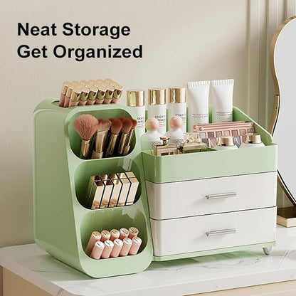 Makeup Organizer with Drawers for Vanity,Spacious Cosmetic Display Case,Perfect Storage Solution for Your Beauty Essential (Green and Cream)
