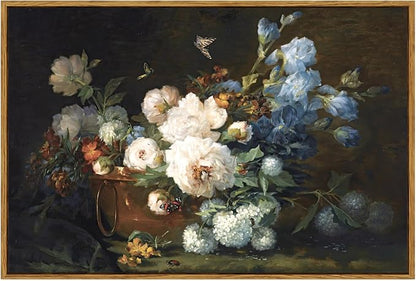 ARPEOTCY Vintage Framed Canvas Wall Art, Bathroom Hydrangea Peonies Floral Pictures Retro Wall Decor, Large Prints, Bedroom Living Room Flower Paintings Farmhouse Moody Home Decorations, 24x36 Inch