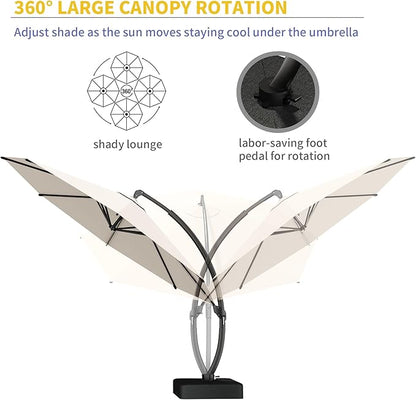 Kingdura 11ft Offset Cantilever Patio Umbrella with Base Included, Large Round Aluminum Outdoor Umbrella, 360° Rotation & Infinite Tilt, Heavy Duty Frame for Deck Pool Backyard, Creamy White