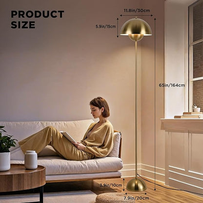 COSYLUX Modern Floor Lamp for Living Room, Industrial Tall Standing Lamp for Bedroom, Metal Shade Reflecting Light Reading Floor Lamp for Office, Nursery Room, Corner(Copperish-Gold)