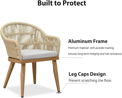 PURPLE LEAF 7 Pieces Patio Dining Set with Outdoor Aluminium Dining Table and Woven Chairs Modern Metal Furniture Cushions Sets for Garden Yard Indoor Decor Kitchen Teak