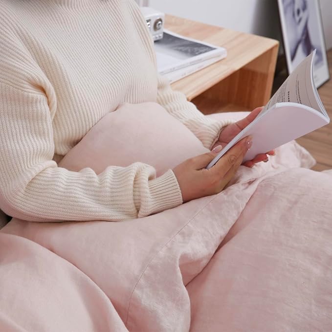 Simple&Opulence 100% Linen Duvet Cover Set, 3 PCS Natural French Flax Blush Pink Duvet Cover King Size, Breathable Soft Comfy Linen Bedding Comforter Cover with 2 Pillowcases(Blush Pink, 104"x92")