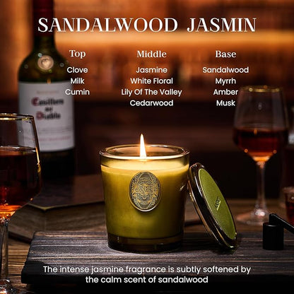 M&SENSE Natural Strong Soy Candle | Sandalwood Jasmine & Green | 9.2 oz, 50H Burn Time | Luxury Candle for Relaxation, Gifting, Home Décor | Ideal for Bedroom, Office, Party Ambiance