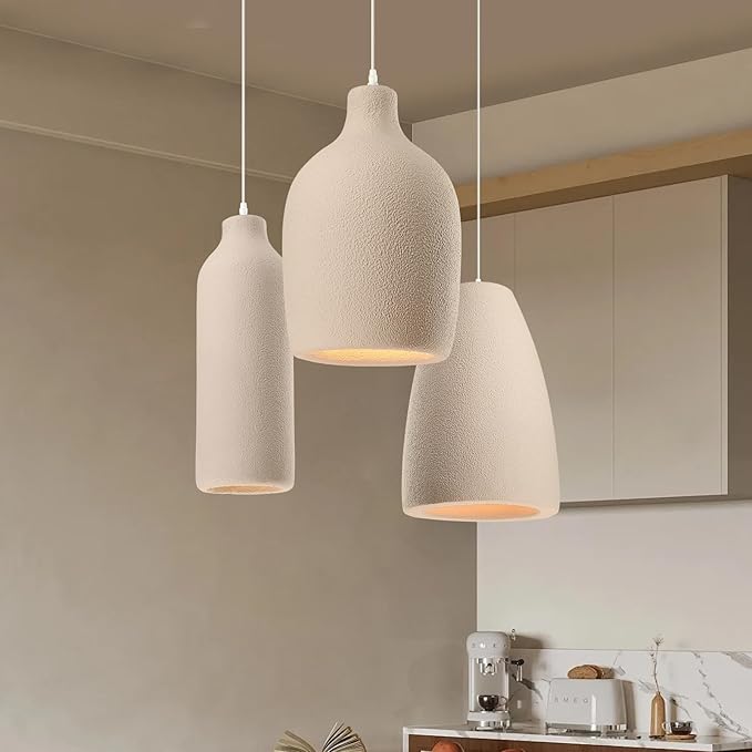 JAYMP Wabi Sabi Pendant Light for Dining Room Kitchen Island Light Hallway Restaurant Hanging Lamp E26 Base Japanese Style Wine Bottle Shape Lighting Fixture, 1 Pack (Light Brown,B Shape, D18×H50cm)