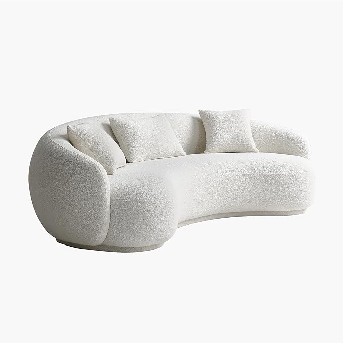 Acanva Mid Century Modern Curved Living Room Sofa, 4-Seat Boucle Fabric Couch for Bedroom, Office, Apartment, White