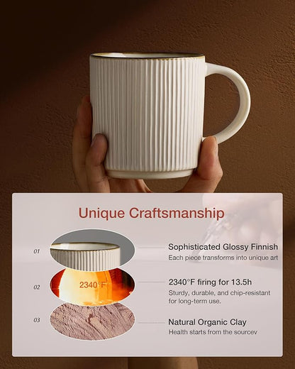 famiware Coffee Mug Set for 6, Star 12 oz Catering Mugs Cup Set with Handle for Coffee, Tea, Cocoa, Milk - Ceramic Stoneware Drinkware Set, White