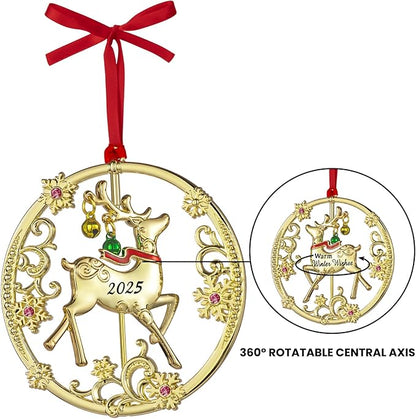 Christmas Tree - 2025 Rotation Reindeer Hanging Ornaments Pendant of Car Charm Holiday Keepsake Gift Home Decor (Reindeer Gold (2025))