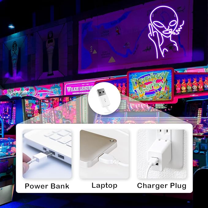 Lucunstar Purple Alien Neon Sign Purple Alien LED Sign Neon Signs for Wall Decor Dimmable Led Lights for Shop Bar Pub Man Cave Teen Room Game Room Hip Hop Party USB Powered 11.8x16.1 inches