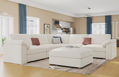 EASE MOOSE Modular Sectional Couch,Chenille Large L Shape Sectional Sofa Modern Luxury Deep seat Modular Sofa Removable and Washable,White