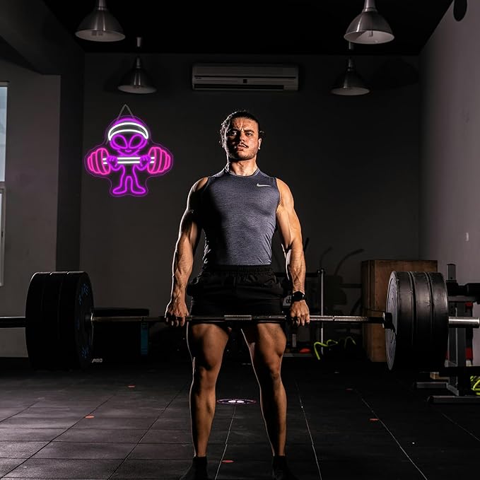 Lucunstar Alien Neon Sign,Dumbbell Gym Led Wall Decor,LED Alien Light,Shop Bar Man Cave,Teen Room,Game Room Decor,Hip Hop Party Neon Signs Wall Decor,Party Bedroom