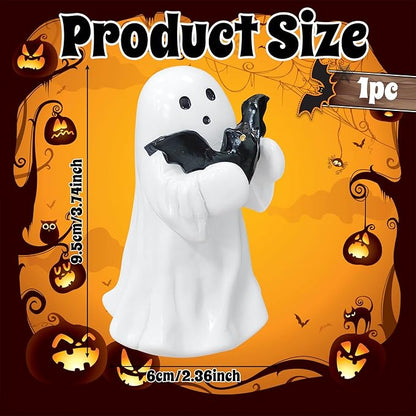 Halloween Ghost Figurine - Spooky Resin Ghost Statue, Hugging The Ghost of a Bat Ghost Halloween Decor Home Decoration Humorous Desktop Art Piece
