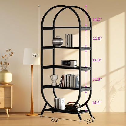 Arched Bookshelf,5-Tier Tall Wide Open Bookcase, Modern Storage Book Shelves, Freestanding Display Rack Shelving Unit for Office, Bedroom, Living Room, Easy Assembly, Black