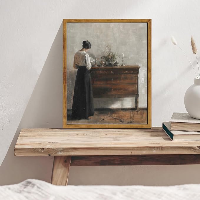 KBKBART Vintage Wall Decor Art Print, Framed Canvas Wall Art Mid-Century Lady Classical Women Painting Picture, Vintage European Portrait Painting for Bedroom Bathroom Decor Wall Art(12"x16")