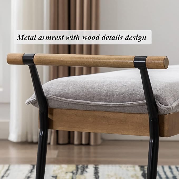 DUOMAY Modern Rectangle Ottoman Bench with Arms and Metal Legs, Mid Century Chenille Fabric Dining Table Bench Footstool Entryway Shoe Bench for Dining Room Bedroom Living Room, Grey