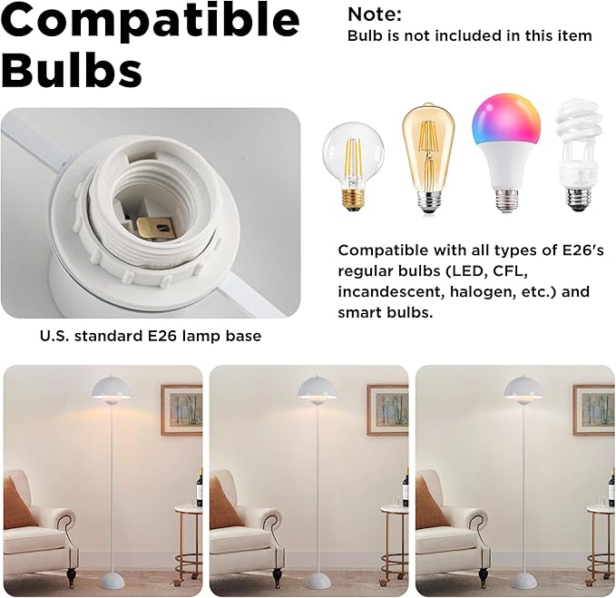 COSYLUX Modern Floor Lamp for Living Room, Industrial Tall Standing Lamp for Bedroom, Metal Shade Reflecting Light Reading Floor Lamp for Office, Nursery Room, Corner(Bright White)