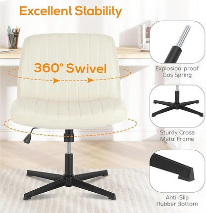 DUMOS Criss Cross Chair Legged Office Wide Comfy Desk Seat, No Wheels Armless Computer Task Seating, Swivel Vanity Home Height Adjustable