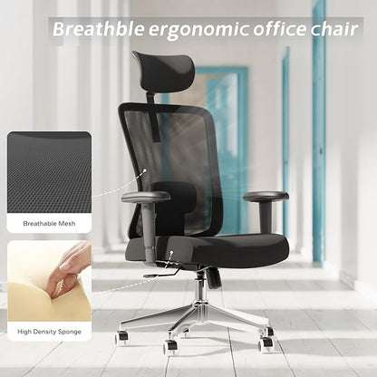 Ergonomic Office Chair with Adjustable Lumbar Support & Flip-Up Armrests - High Back Desk Chair with Thickened Seat Cushion, Rolling Wheels for Home/Office Study Work (05black)