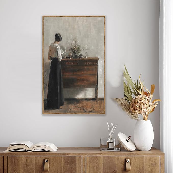 KBKBART Vintage Wall Decor Art Print, Framed Canvas Wall Art Mid-Century Lady Classical Women Painting Picture, Vintage European Portrait Painting for Bedroom Bathroom Decor Wall Art(16"x24")