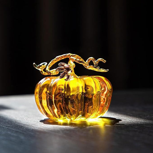 HDCRYSTALGIFTS 2.5'' Hand Blown Glass Pumpkin Figurine Glass Pumpkins for Decorating Ornament Crystal Pumpkin Figurine Collectible