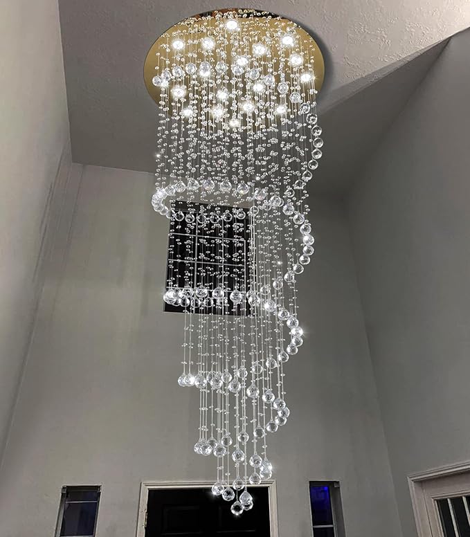 Gold Chandelier with LED Bulbs Glam Crystal Light Hight Ceiling Lighting Fixtures