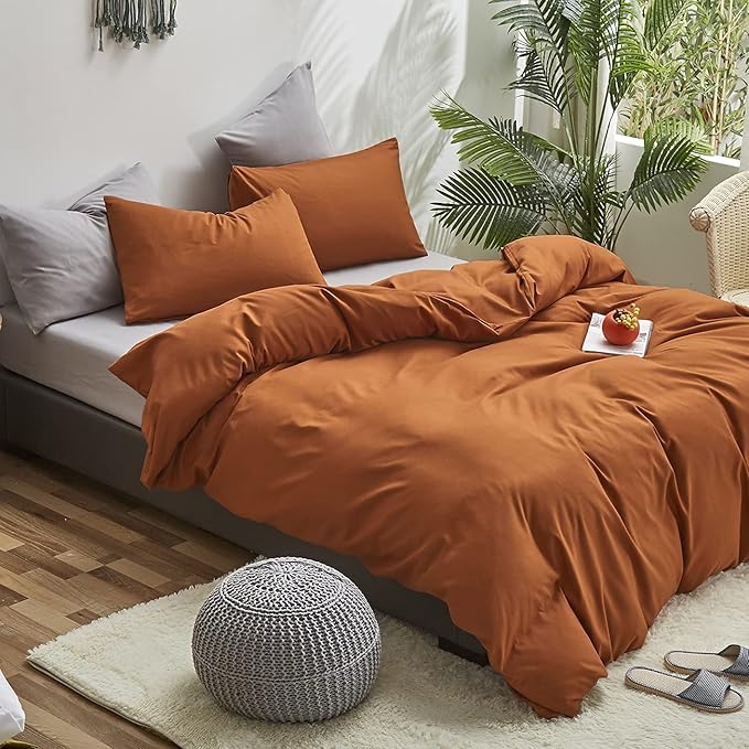 Pureant Pumpkin Comforter Set King Burnt Orange Bedding Comforter Sets Cotton for Women Girls Solid Brown Terracotta King Comforter Soft Rust Caramel King Size Comforter Sets Dusty Pumpkin Quilts