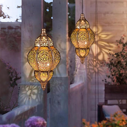 Hanging Solar Lantern Outdoor Decor, Moroccan Solar Lights for Outside Garden Decorations, Waterproof Lanterns Garden Gifts for Mom, Women, Patio, Yard Ornament