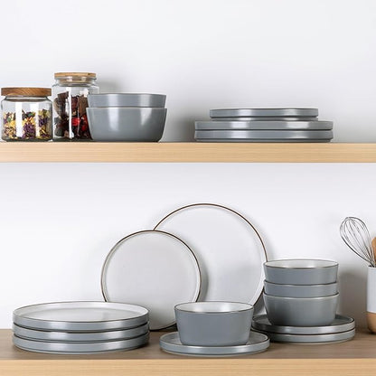 AmorArc Dinnerware Sets of 4, 12 Piece Plates and Bowls Set, Chip and Crack Resistant, Dishwasher & Microwave Safe Ceramic Dishes Set