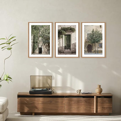 HOURIA Large Vintage Italy City Landscape Framed Canvas Wall Art Set,Green Olive Tree Old House Wall Decor,Malta Modern Minimalist Country Farmhouse Art Print for Living Room,Bedroom,Office-16 x24 x3